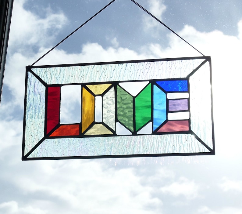 Love Rainbow Stained Glass Window Panel Fused Glass Art Etsy UK