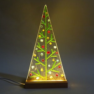 Fused glass Christmas Tree with light up base, glass art, Christmas decoration