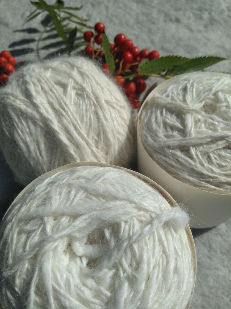 100 g Angora wool yarn for knitting White and Gray hand spun Etsy