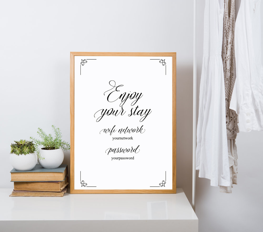 Enjoy your stay sign printable Wifi sign for guest room Wall Etsy