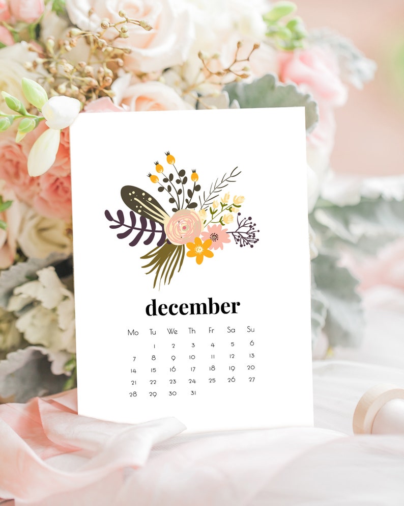 Floral desk calendar printable Downloadable flowers calendar | Etsy