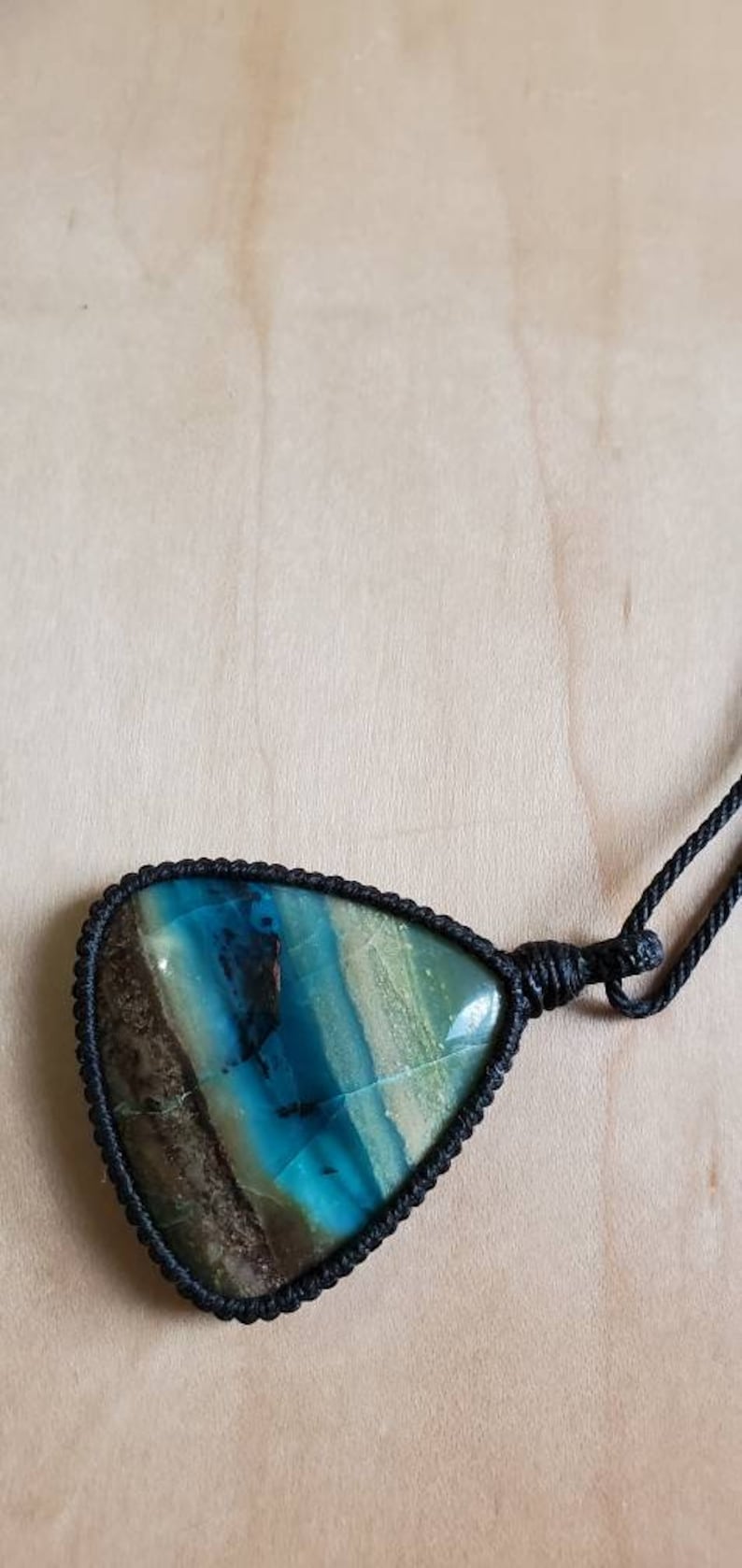 Blue Opalized Wood Macrame Necklace