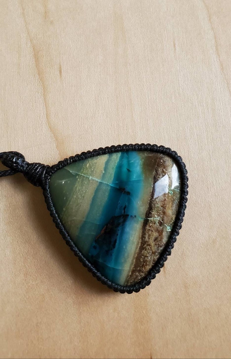 Blue Opalized Wood Macrame Necklace