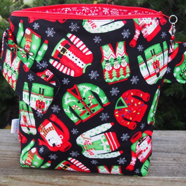 Ugly Christmas Sweaters Medium Zippered Pouch Knitting Project Bag/ Pockets