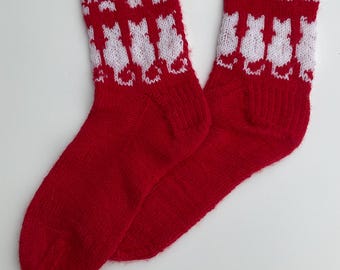 HandKnit Wool blend Cat Paw design cuff socks fo adults