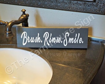 Brush Rinse Smile | Wood Signs | Home Decor | Bathroom Decor | Bath Sign | Bathroom Sign