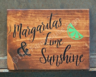 Margaritas Lime & Sunshine | Wood Signs | Summer Sign | Bar Decor | Home Decor | Wall Decor | Kitchen Decor | Summer Decor | Bar Sign