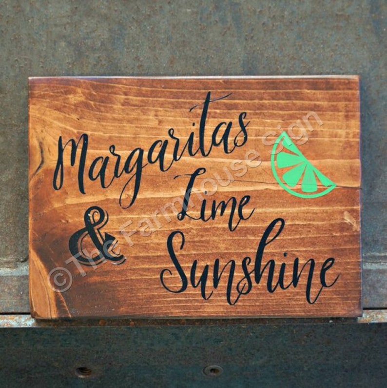 Margaritas Lime & Sunshine Wood Signs Summer Sign Bar Decor Home Decor Wall Decor Kitchen Decor Summer Decor Bar Sign image 1