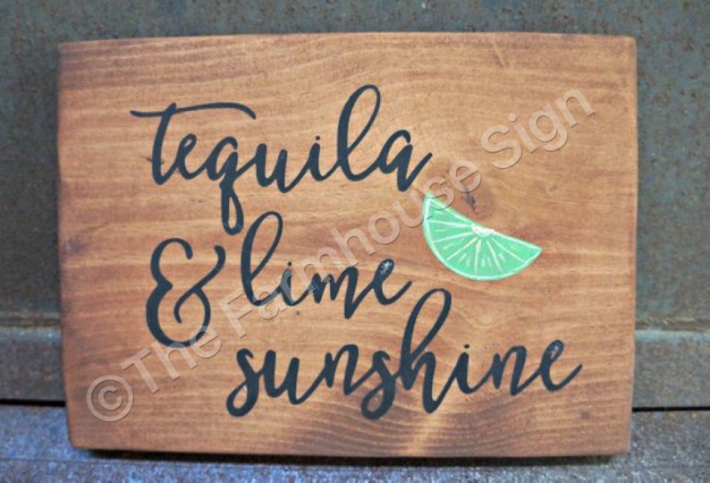 tequila lime & sunshine Wood Signs Wooden Sign Summer Sign Bar Decor Home Decor Kitchen Decor Summer Decor Bar Sign image 1