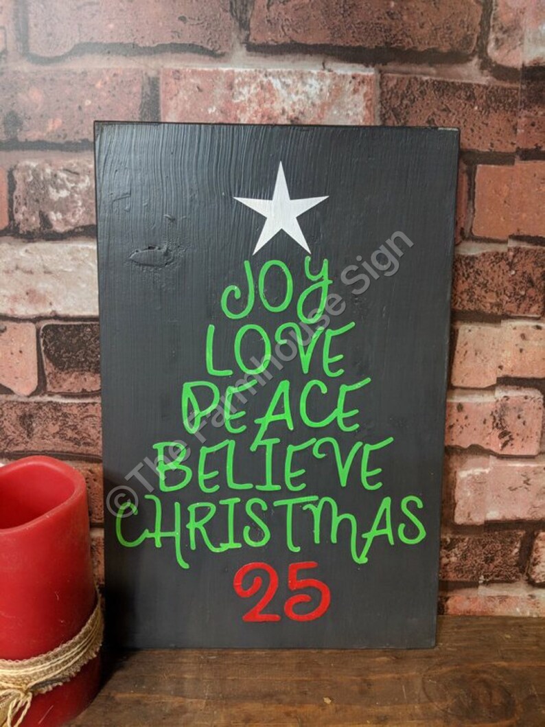 Joy Christmas Tree Wood Signs Wooden Sign Rustic Sign Christmas Sign Home Decor Winter Decor Holiday Decor Holiday Sign image 1