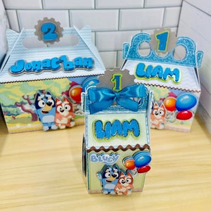Bluey Birthday Favor Boxes: 3D Personalized Goodie Bags, Set of 6