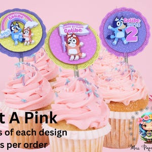 Bluey Cupcake Toppers: 3D Party Decorations, Set of 12
