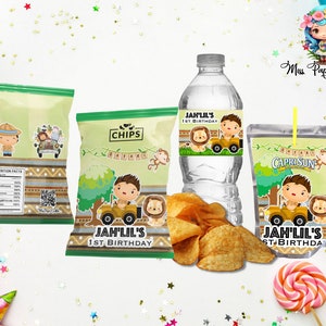 Safari Birthday Stickers: Water Bottle, CapriSun, Chip Bag Labels