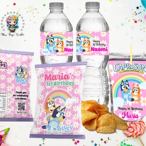 Bluey Birthday Party Labels: Chip Bag, Water Bottle, CapriSun