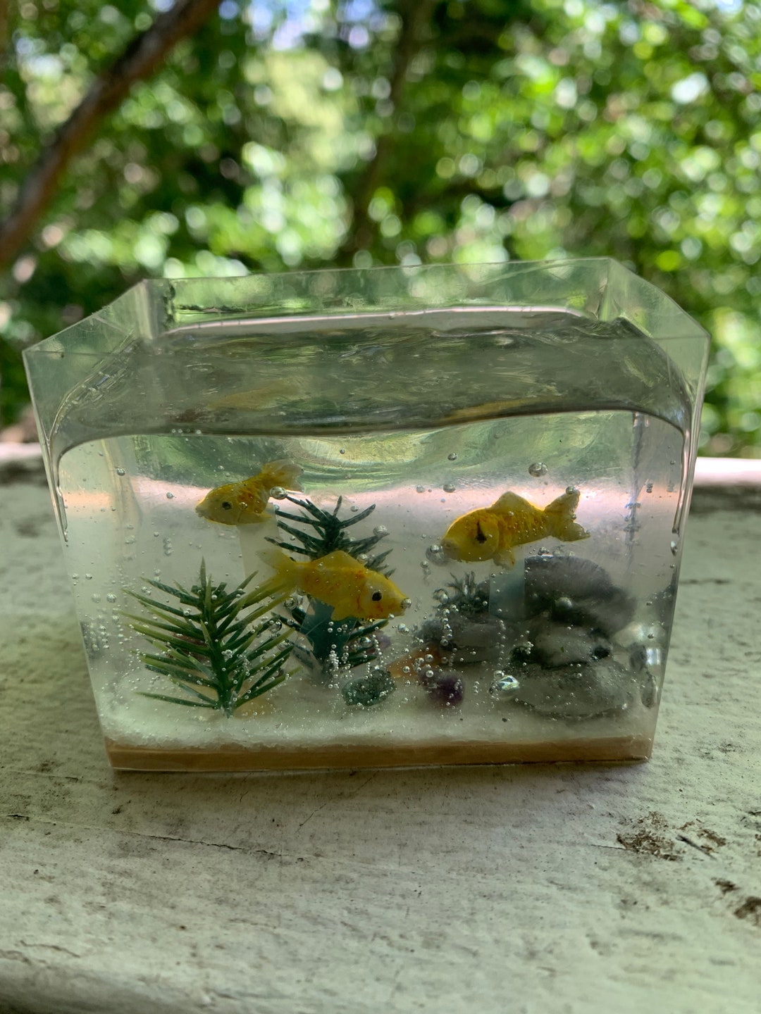 Image showcasing Handmade Miniature Goldfish Tank and Net - Etsy