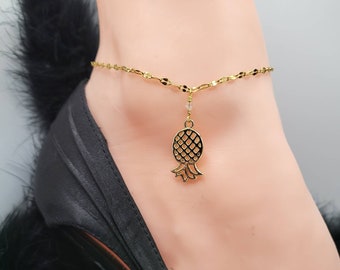 Upside-Down Pineapple Gold Plated Sequin Stainless Steel Chain Swingers Anklet, HotWife Anklet