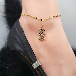 Upside-Down Pineapple Gold Plated Sequin Stainless Steel Chain Swingers Anklet, HotWife Anklet
