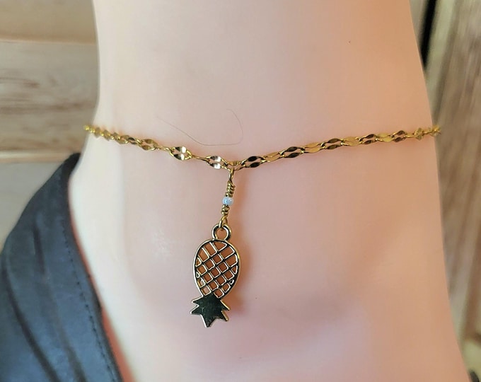 NEW - Swinging Elegance: Gold Plated Stainless Steel Upside-Down Pineapple Anklet/Bracelet, Vixen Hotwife Anklet