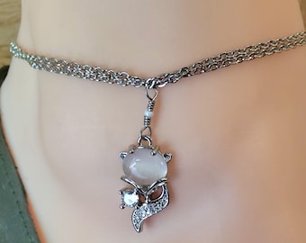 NEW - Vixen's Radiance: Stainless Steel Anklet with Cat's Eye and Cubic Zirconia Vixen, Vixen Hotwife Anklet