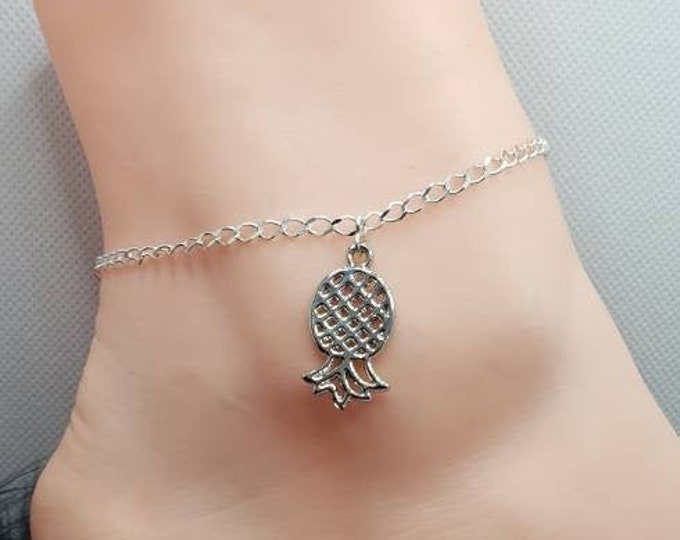 Upside Down Pineapple Anklet, Upside-Down Pineapple Jewelry, Sterling Silver Chain, Swingers Lifestyle Jewelry