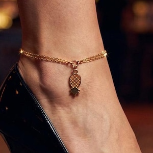 NEW - Swinging Elegance: Gold Plated Stainless Steel Upside-Down Pineapple Anklet/Bracelet, Vixen Hotwife Anklet