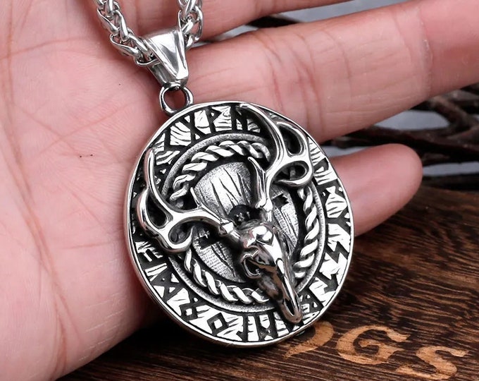 Stag Stainless Steel Disc Pendant, Necklace, Lifestyle Jewelry, Stag/Vixen Lifestyle