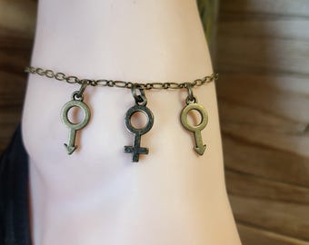MFM, MMF, FMF, Lifestyle Signals,  Hotwife Anklet|Vixen Anklet|Swinger Jewelry|Gender Jewelry Bronze Color