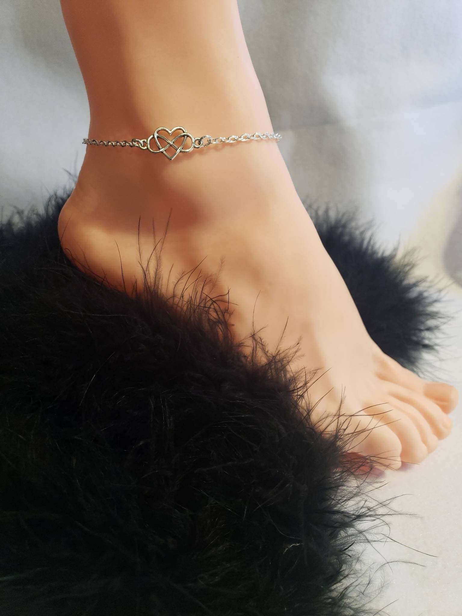 Sterling Silver Chain Hotwife Anklet Infinity Heart Anklet