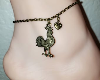HotWife Anklet, Bronze Heart Cock, Kinky Anklet, Sexy Anklets, Swinger Jewelry