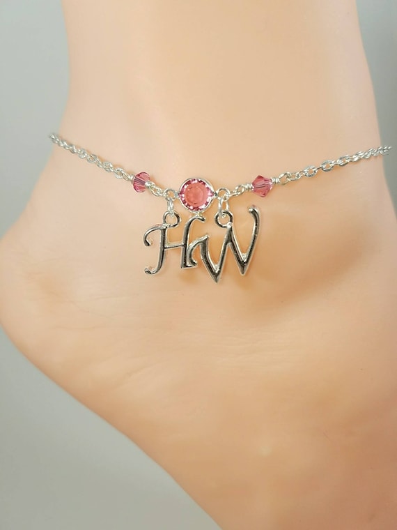 Sterling Silver Hotwife Anklet Birthstone Jewelry Initial image