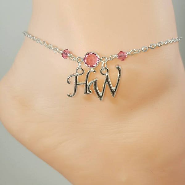 Sterling Silver, Hotwife Anklet, Birthstone Jewelry, Initial Jewelry, Personalized Jewelry, Genuine Swarovski Crystals,