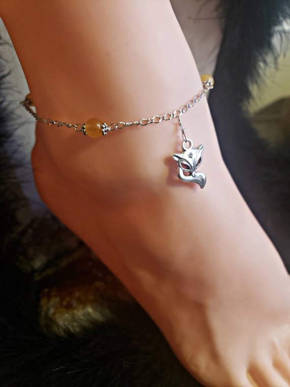 Sterling Silver Vixen Hotwife Anklet Genuine Citrine Beads