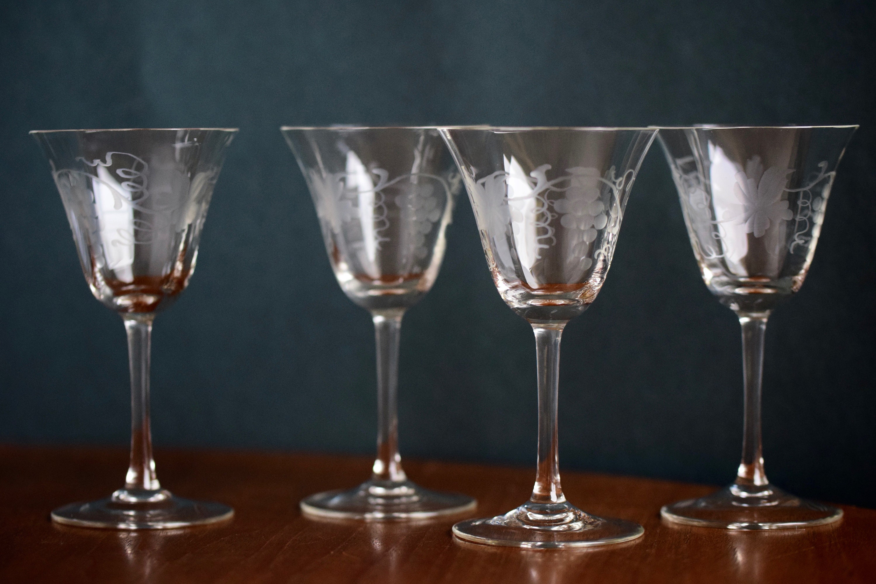 Ensemble de 4 Verres à Vin en Cristal Vintage, Soufflé La Main, Coupé Des Années 50/60, Fabriqué All