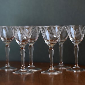 6 vintage liqueur glasses/sweet wine glasses, 1940s/50s, crystal, mouth-blown, hand-cut, made in Germany