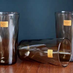 3 Midcentury Luminarc glasses, smoked glass, 70s, Made in France