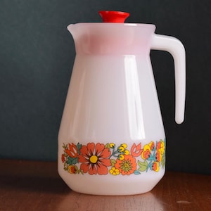 Vintage juice jug with lid, 1970s, Schott/Mainz, Jenaer Glas, Flower Power, Made in Germany