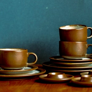 3 Midcentury CERAMANO coffee place settings with egg cups, Ceramano 26, Boho tableware, Made in Germany
