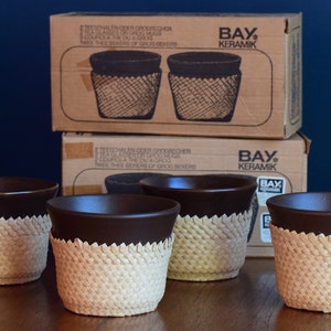Juego de 4 tazas de té vintage, cerámica de laurel, taza de té con soporte de bast, cartón original, Made in Germany