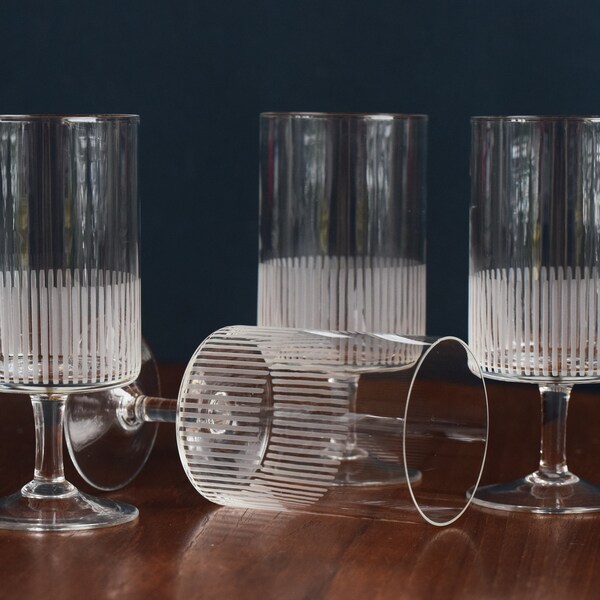 4 Midcentury Wine Glasses, '50s/'60s, Hand Cut, Modernist, Made in Germany