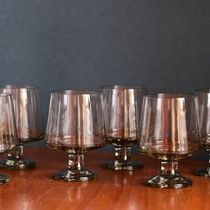 Set of 6 midcentury Holmegaard cognac glasses, Stub / Smoke series, signed H4, smoked glass, mouth-blown, Danish art glass, Made in Denmark