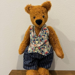 Collectible Handmade 16&quot;  Mohair Teddy Bear with Bunny Themed Vest (Girl in dress sold Separately)