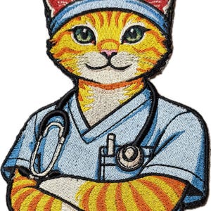 Embroidered Doctor Cat in Scrubs Iron/Sew on Patch