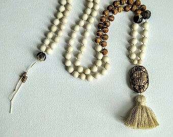 Long Katte - Tassel Necklace - Fossil Jasper - Tibetachat - Bohostyle