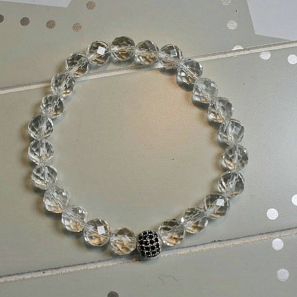 Armband facettierter Bergkistall mit einer Micro Pave Zirkonia Kugel