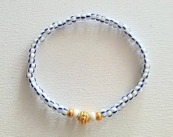 Armband  - Preciosa Rocailles  - Miyuki Rocailles - weiß/blau