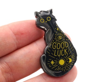 Good luck Cat pin, Cat enamel pin, Lucky charm, Good luck enamel pin, Black cat pin, Black cat lover, Cat lover gift