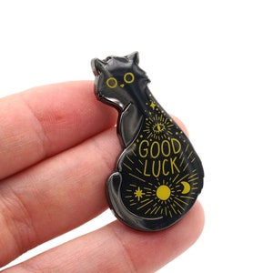 Good luck Cat pin, Cat enamel pin, Lucky charm, Good luck enamel pin, Black cat pin, Black cat lover, Cat lover gift
