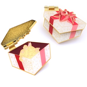Glittery Cat Enamel Pin: Kitten in Gift Box