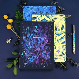 Fireflies notebooks set of 3, Lined paper, Nature notebook, Stationery, Insects Notebook, Flowers notebook, Notebooks set, Colorful notebook
