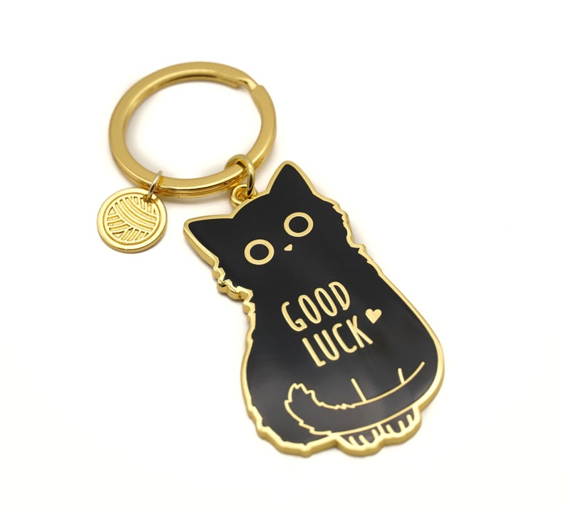 Cat keychain, Black cat keychain, Good luck charm, Good luck cat, Lucky charm, Lucky charm keychain, Good luck, Cat lady, Black cats image 1